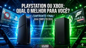 PlayStation 5 vs Xbox Series X: Qual o melhor console em 2026? Imagem de capa para guia de compras gamer.
