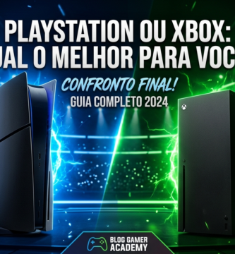 PlayStation 5 vs Xbox Series X: Qual o melhor console em 2026? Imagem de capa para guia de compras gamer.